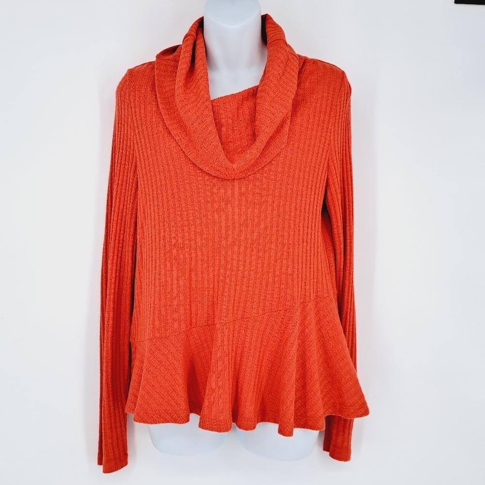 Anthropologie Maeve‎ Ribbed Cowl Neck Peplum Top Size Medium
